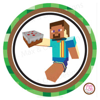 Printable 2" Tags & Labels - Minecraft Birthday Steve (Editable PDF) - Max & Otis Designs