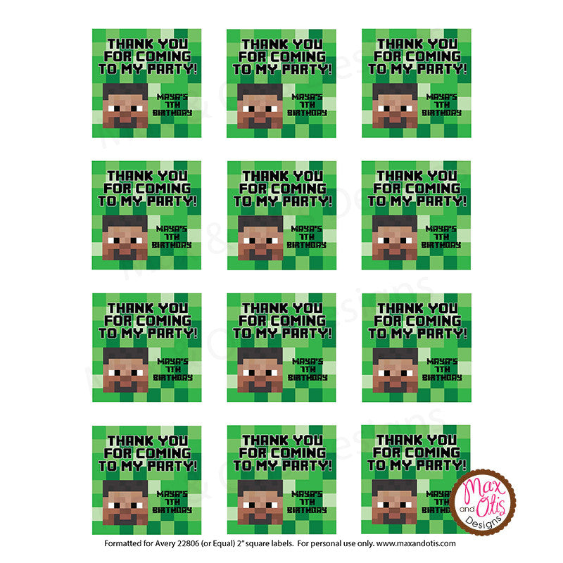 printable-2-tags-labels-minecraft-steve-thank-you-editable-pdf-max-otis-designs for Free Printable Minecraft Food Labels For Party Printable 2