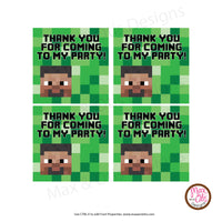 Printable 2" Tags & Labels - Minecraft Steve Thank You (Editable PDF) - Max & Otis Designs