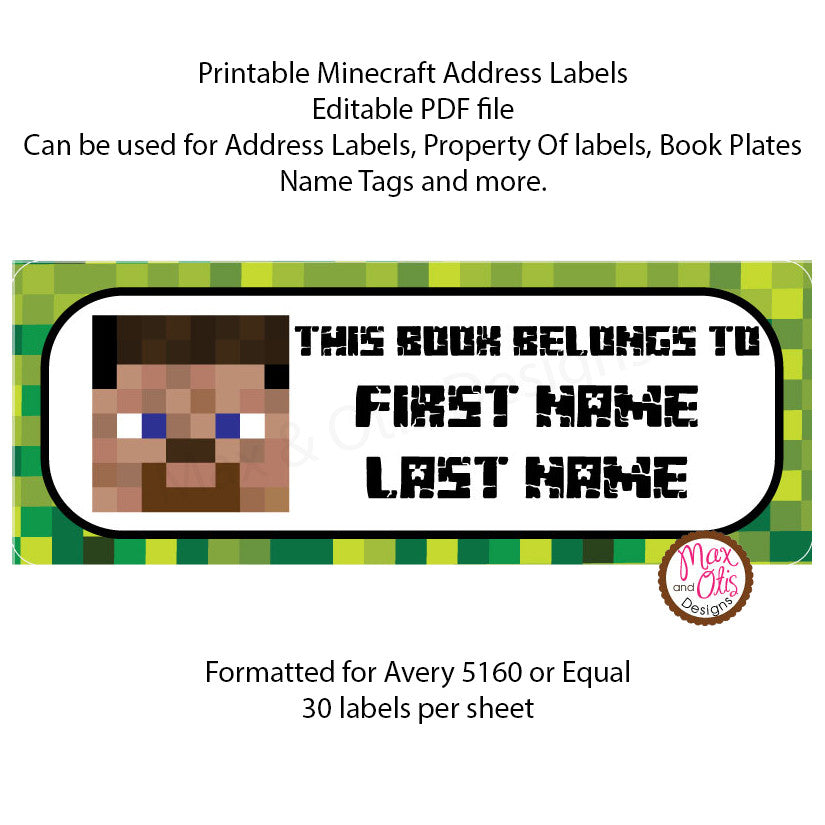 Printable Return Address Labels - Minecraft Steve – Max & Otis Designs