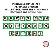 Minecraft Printable Alphabet Banner - Editable PDF - Max & Otis Designs