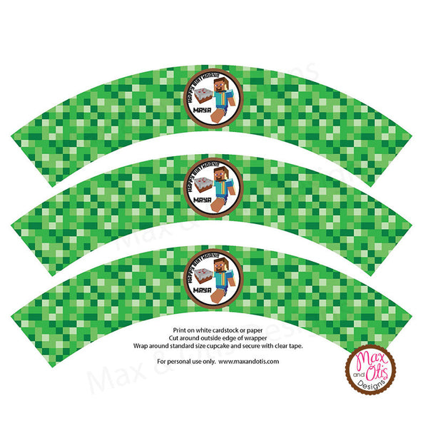 Printable Cupcake Wrappers - Minecraft (editable PDF) – Max & Otis Designs printable-cupcake-wrappers-minecraft-editable-pdf-max-otis-designs