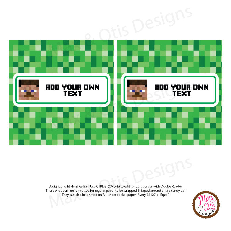 Printable Candy Bar Wrappers - Minecraft Steve – Max & Otis Designs