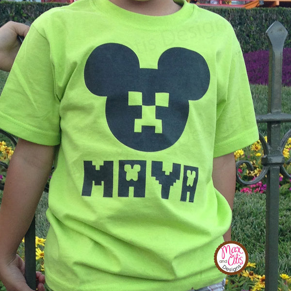 Printable Iron-On Transfer - Mickey Mouse Minecraft Creeper (Editable PDF) - Max & Otis Designs