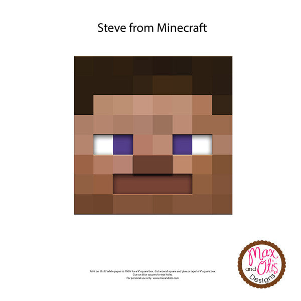Minecraft Steve Printable Box Head - Max & Otis Designs