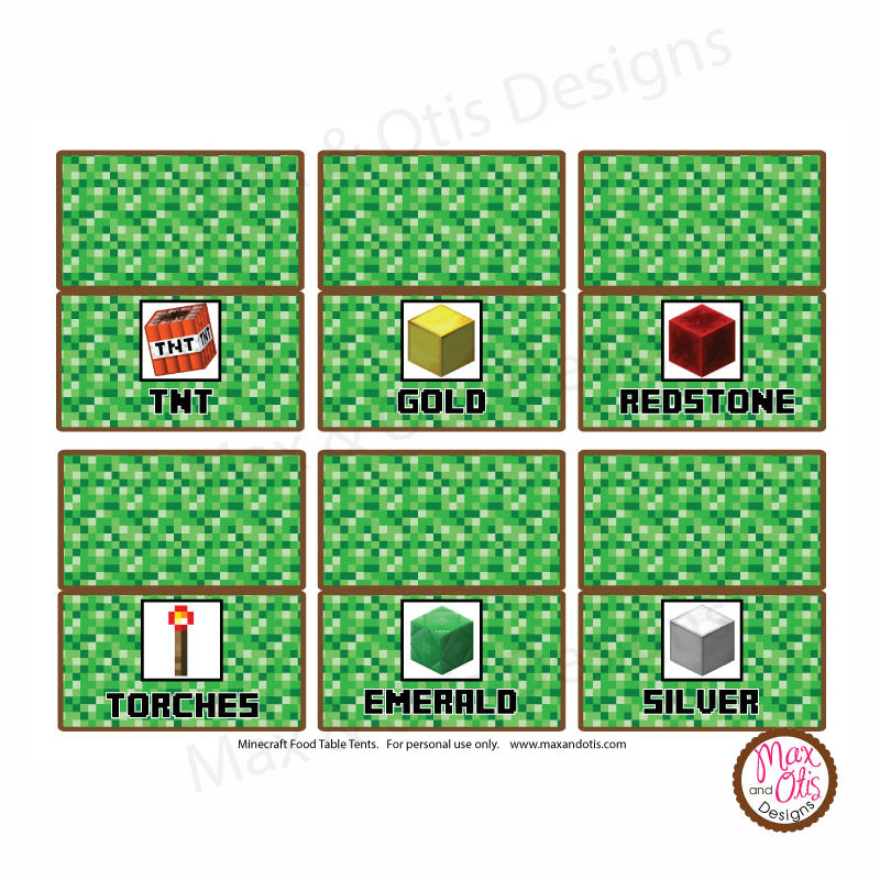 Free Printable Minecraft Food Tent Cards