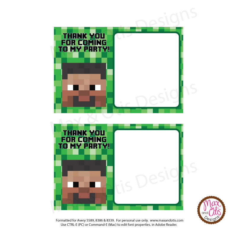 Printable Thank You Card - Minecraft Steve (editable PDF) – Max & Otis ...