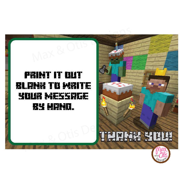 Printable Thank You Card - Minecraft Birthday (editable PDF) – Max & Otis Designs printable-thank-you-card-minecraft-birthday-editable-pdf-max-otis-designs