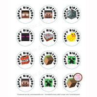 Printable 2" Tags & Labels - Minecraft Happy Birthday