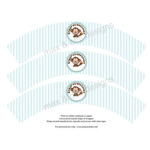 Printable Cupcake Wrappers - Congratulations Monkey (editable PDF) - Max & Otis Designs