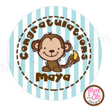 Printable 2" Tags & Labels - Congratulations Monkey (Editable PDF) - Max & Otis Designs