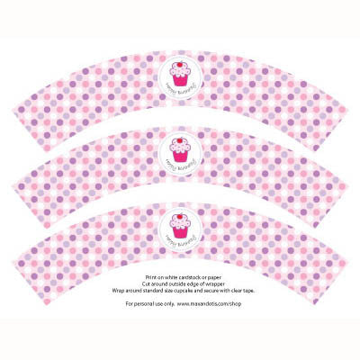 Printable Cupcake Wrappers - Birthday Cupcake (pink & purple dot) - Max & Otis Designs