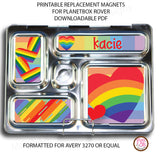 PlanetBox Rover Personalized Magnets - CUSTOM Rainbow Hearts (Editable PDF)