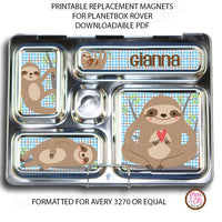 PlanetBox Rover Personalized Magnets - Sloth - Max & Otis Designs