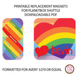 PlanetBox Shuttle Personalized Magnets - Rainbow Hearts (Editable PDF)