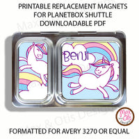PlanetBox Shuttle Personalized Magnets - Unicorn Rainbow (Editable PDF)