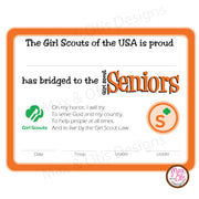Girl Scout Senior Printable Bridging Certificate (editable PDF)