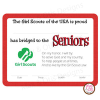 Girl Scout Senior Printable Bridging Certificate (editable PDF) - Max & Otis Designs