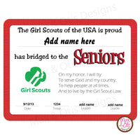 Girl Scout Senior Printable Bridging Certificate (editable PDF) - Max & Otis Designs