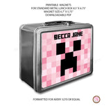 Standard Lunch Box Personalized Magnets - Minecraft Creeper (Pink) - Max & Otis Designs