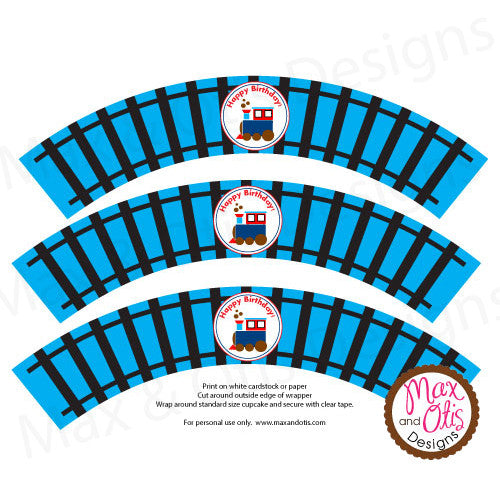 Printable Cupcake Wrappers - Happy Birthday Train - Max & Otis Designs