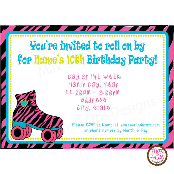 Roller Skate Birthday Party - Custom Invitation Printable - Max & Otis Designs